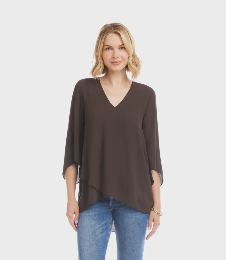Karen Kane Brown Bracelet Sleeve Asymmetric Top