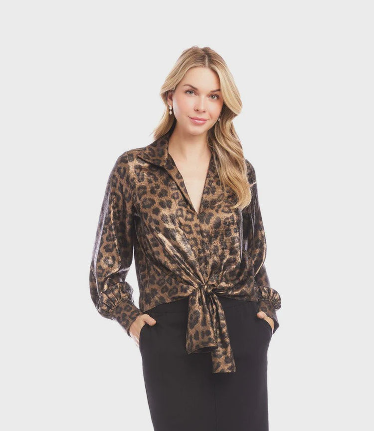Karen Kane Leopard Long Sleeve Tie-Front Top