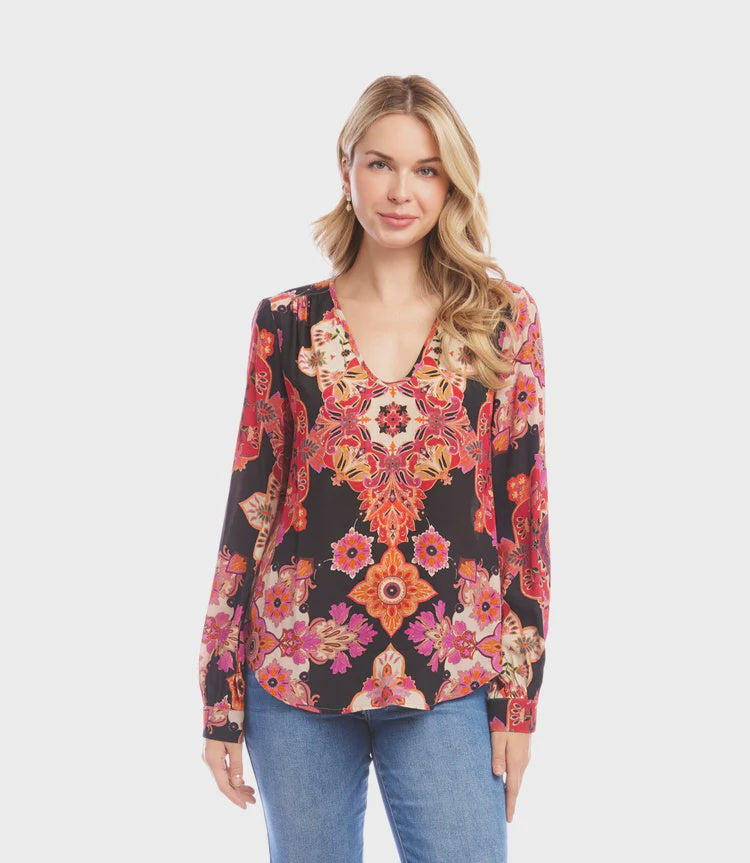Karen Kane Long Sleeve Shirred Blouse