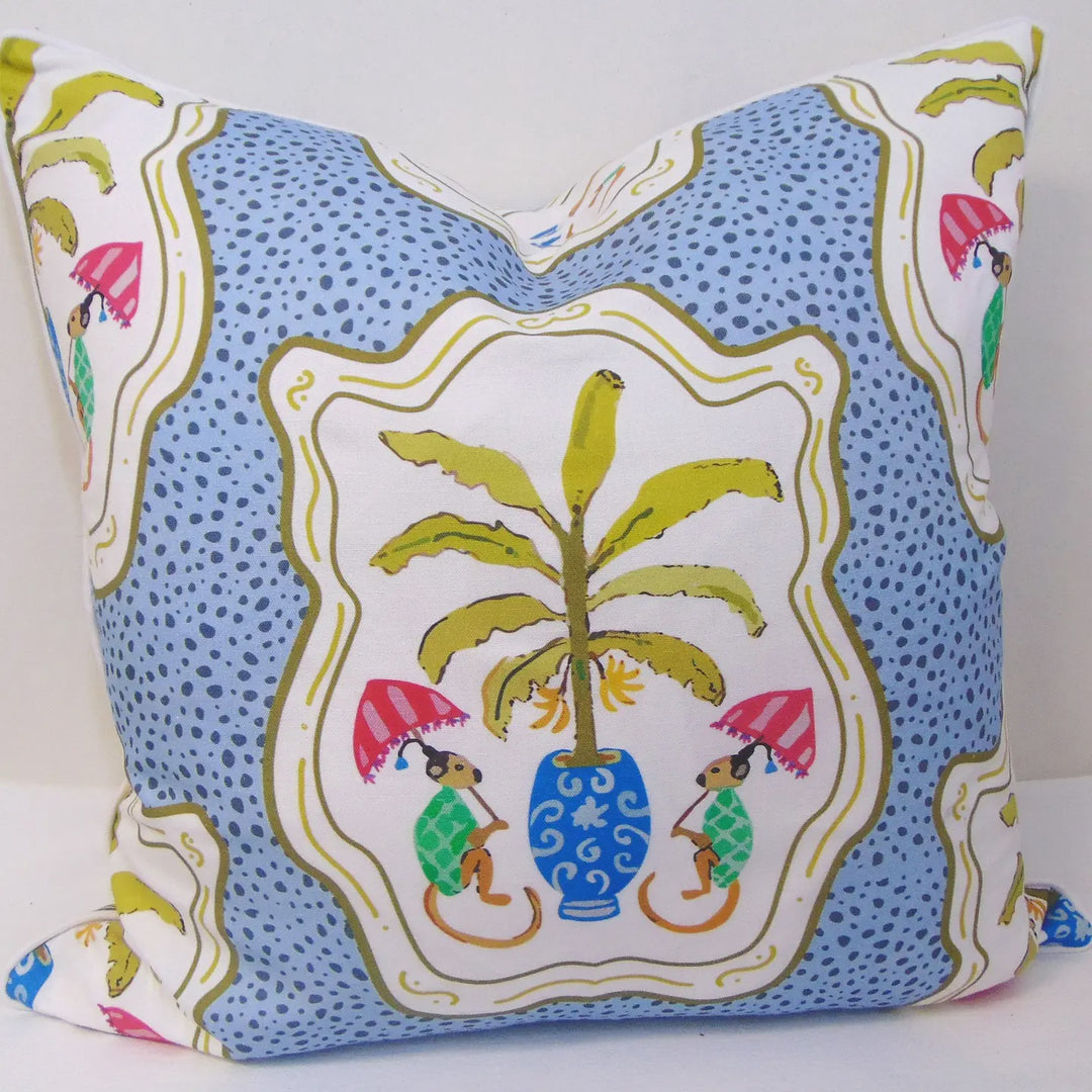 Lowcountry Linens Limited Edition Monkey and Bananas Blue Pillow Cover