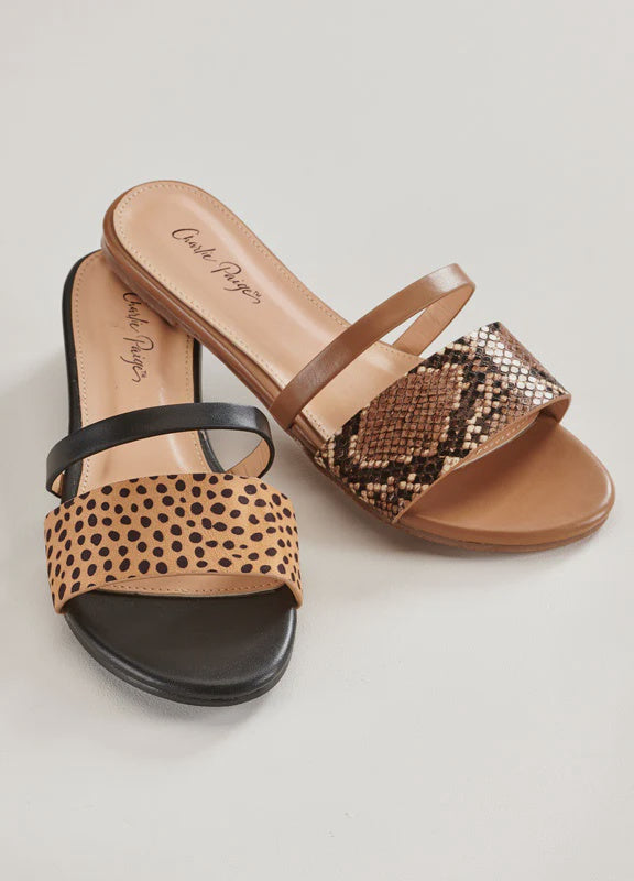 Charlie Paige Animal Print Double Strap Flat Sandal