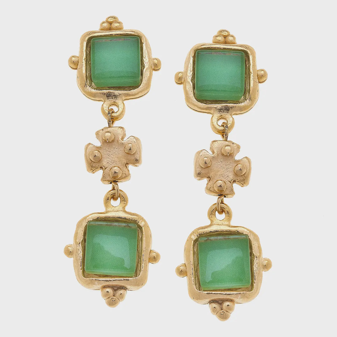 Susan Shaw Charlotte Green French Glass Tier Earrings