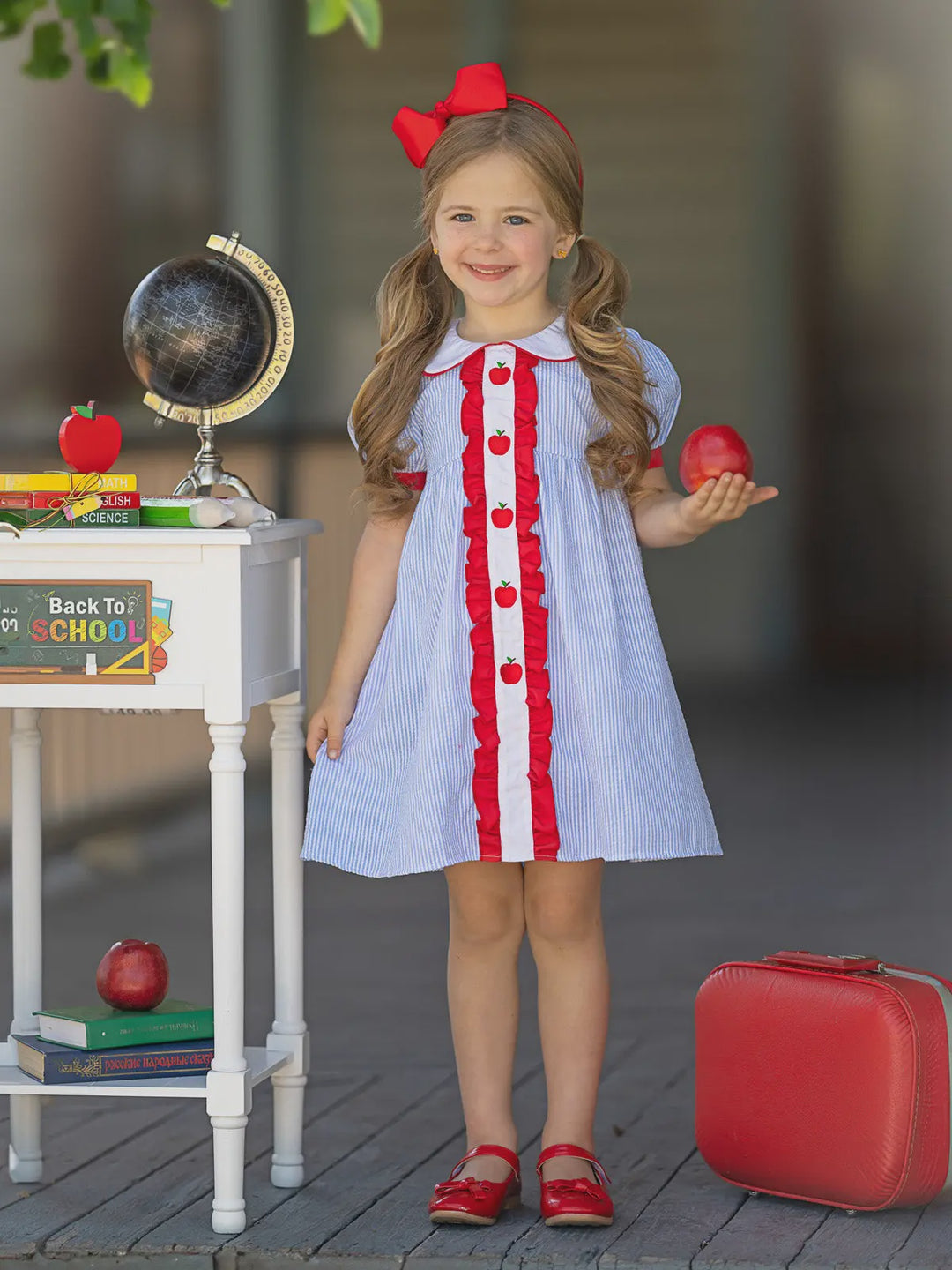 Mia Belle Girls Ruffled Apple Striped Dress