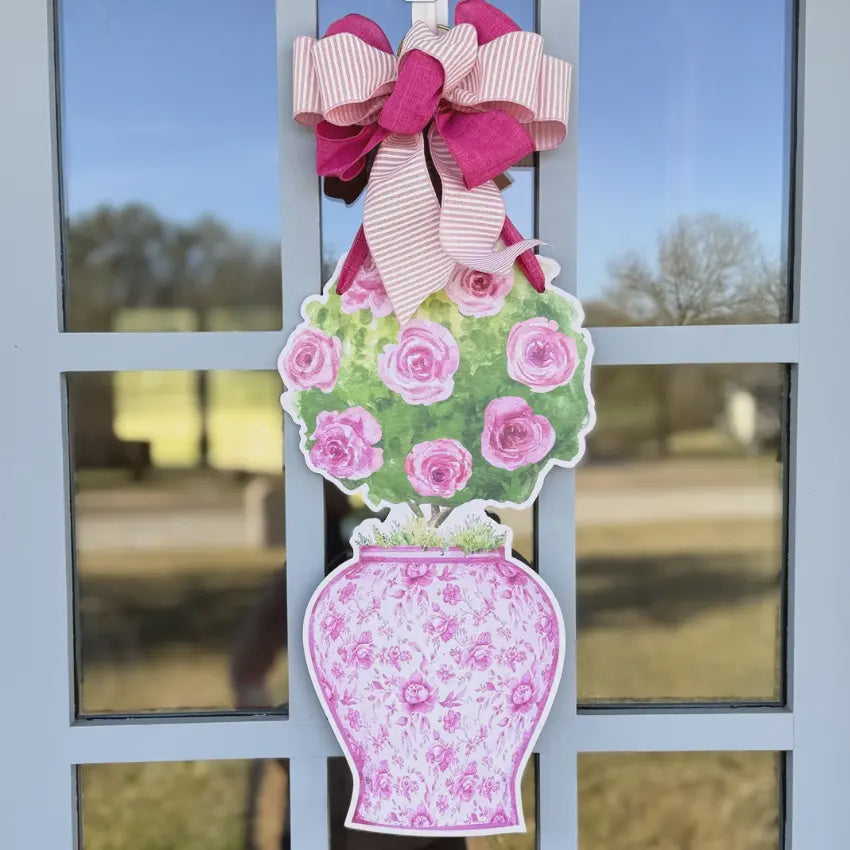 Front Porch Elegance Rosy Topiary- Door Hanger