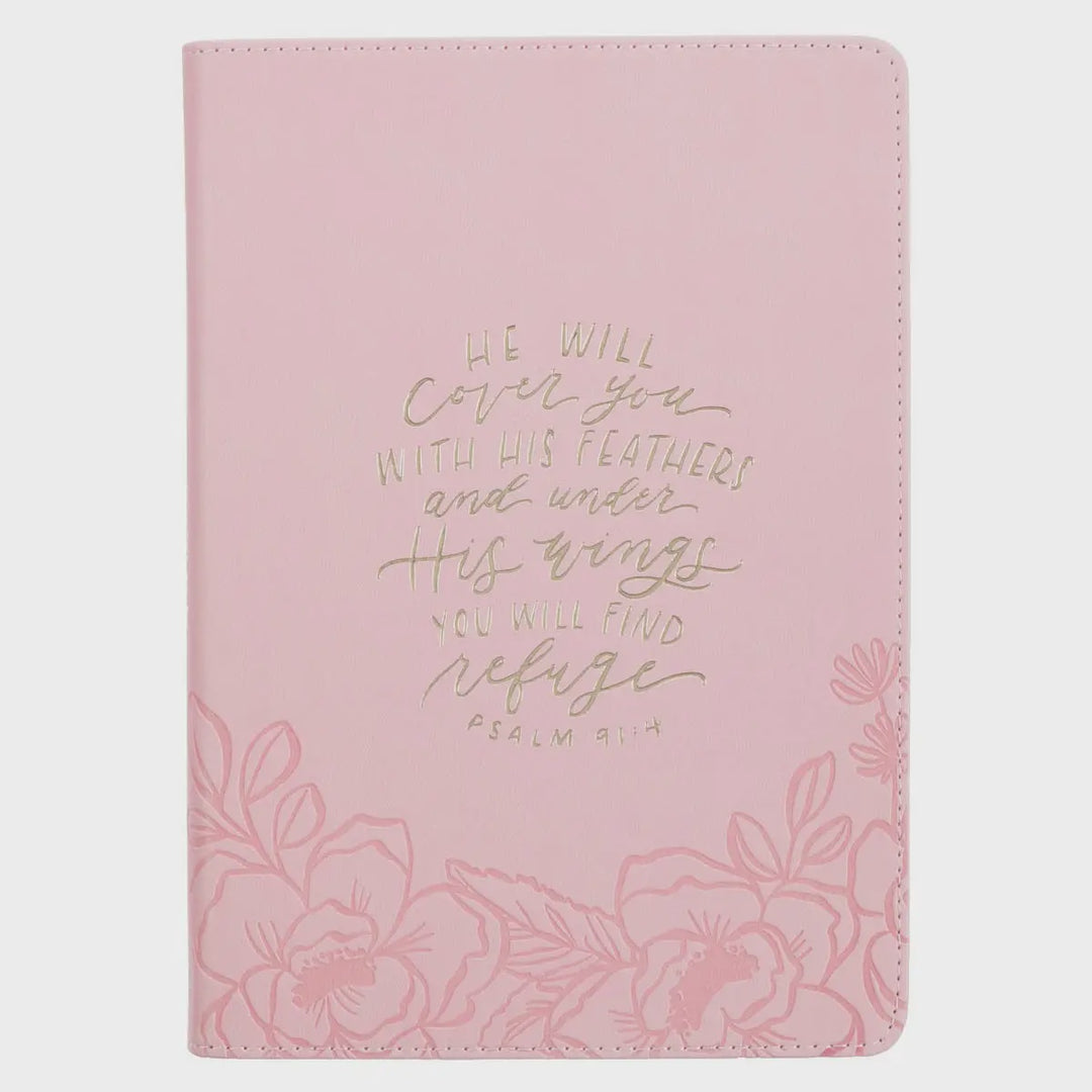 Christian Art Gifts Journal Classic Zip Pink He Will Cover You Ps. 91:4