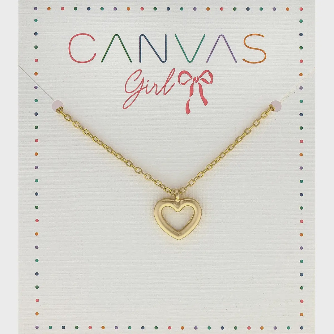 Canvas Clementine Open Heart Children's Necklace in Worn Gold