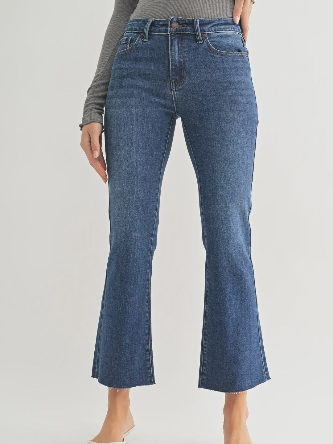 Dark Wash Cropped Flare Jeans