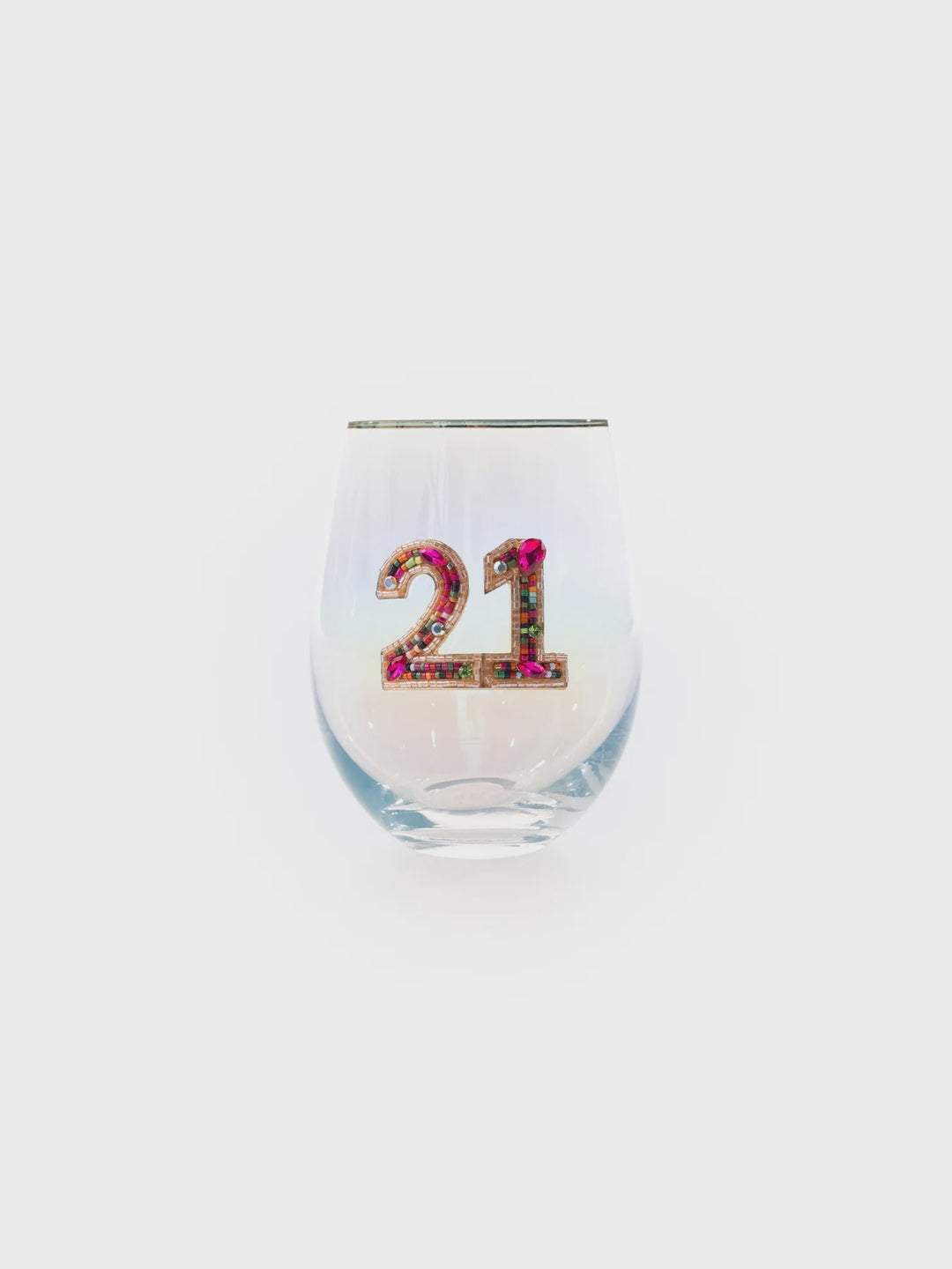 Mary Square Beaded 21st Birthday Stemless Glass