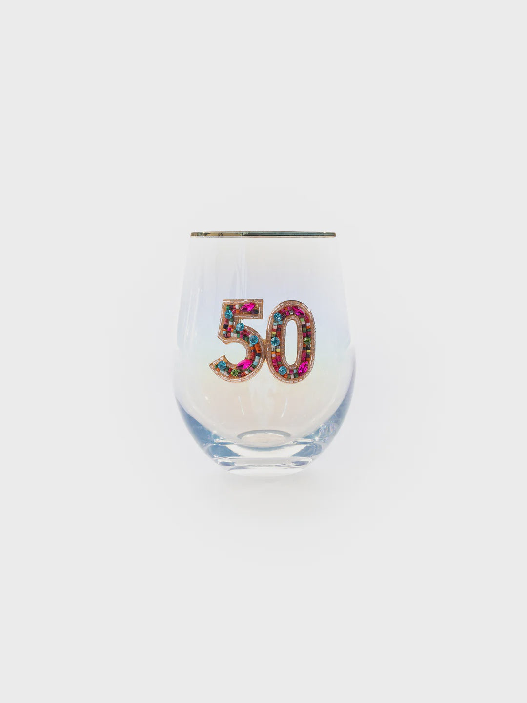 Mary Square Beaded 50th Birthday Stemless Glass