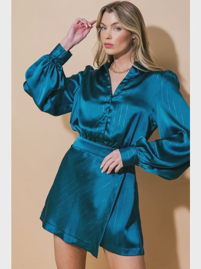 Teal Button Down Woven Romper