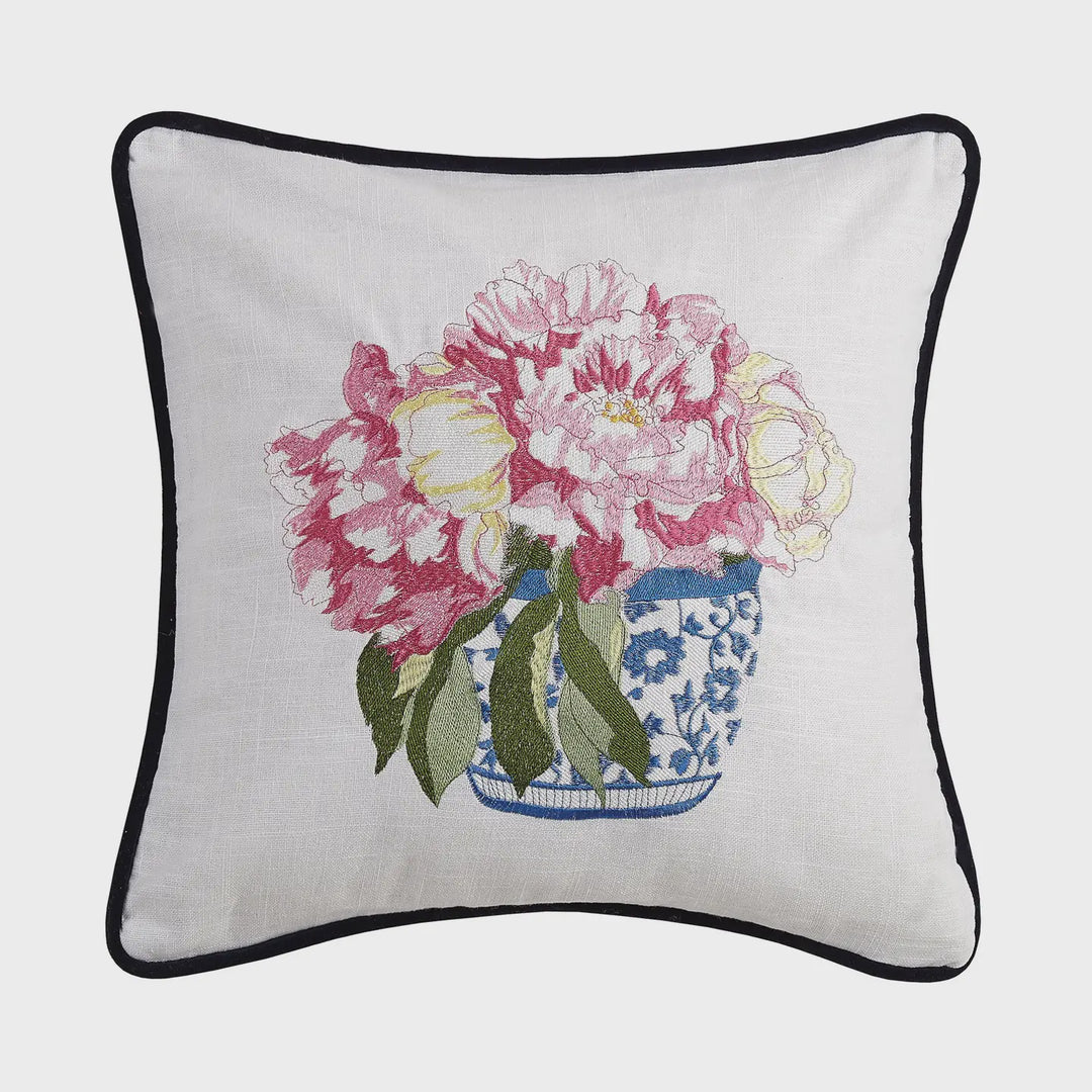 Peking Handicraft Pretty in Pink Flower I Embroidered Pillow