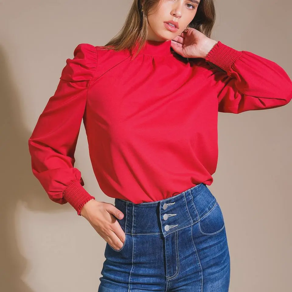 Red Long Sleeve Blouse with Tie in the Back