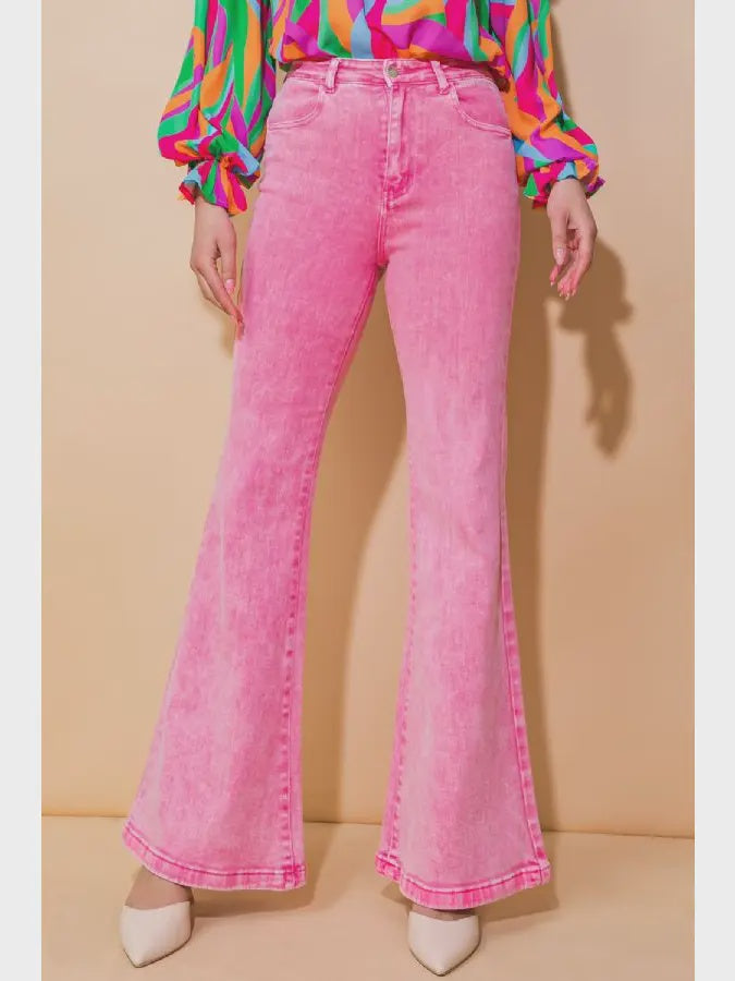 Pink Flare Leg Twill Pant