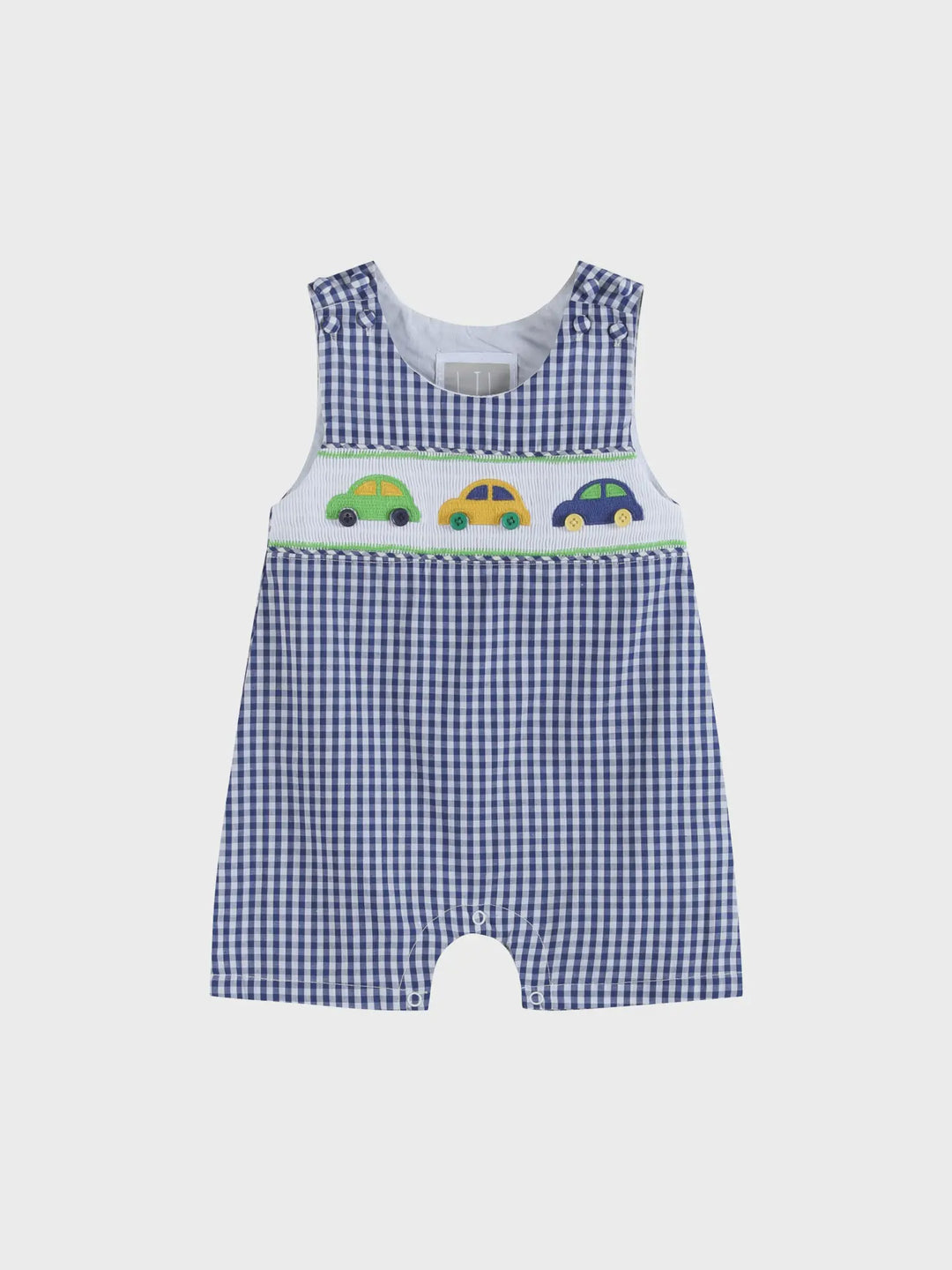 Blue Striped Car Smocked Shortalls