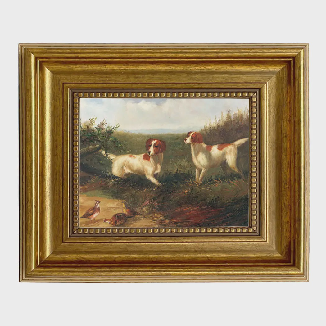 Madison Bay Co. Setters On Quail Framed Painting Print On Canvas - Gold Frame 5x6