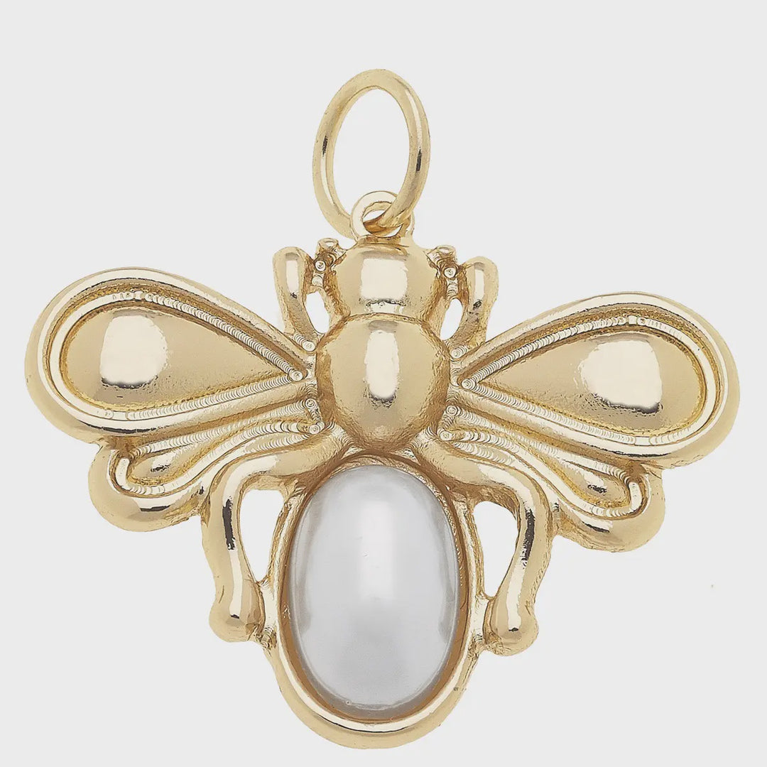 Canvas Pearl Bumble Bee Charm in Shiny Gold