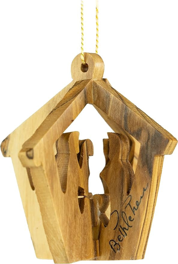 Holy Land Olive Wood Christmas Ornaments-Nativity, Holy Family & Shepherds