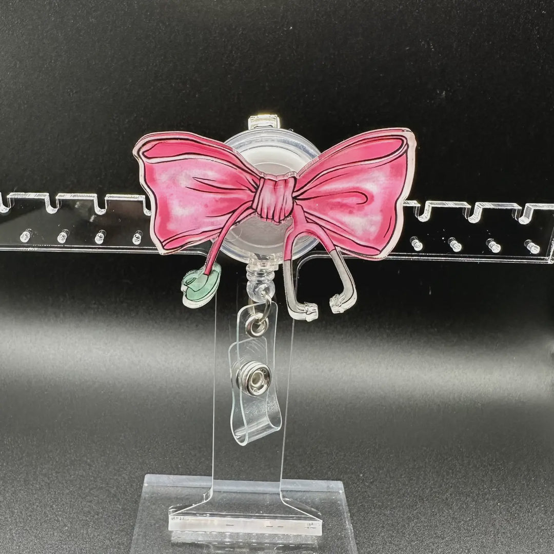 Hello Darling Designs Pink Stethoscope Bow Badge Holder For Medical Professionals