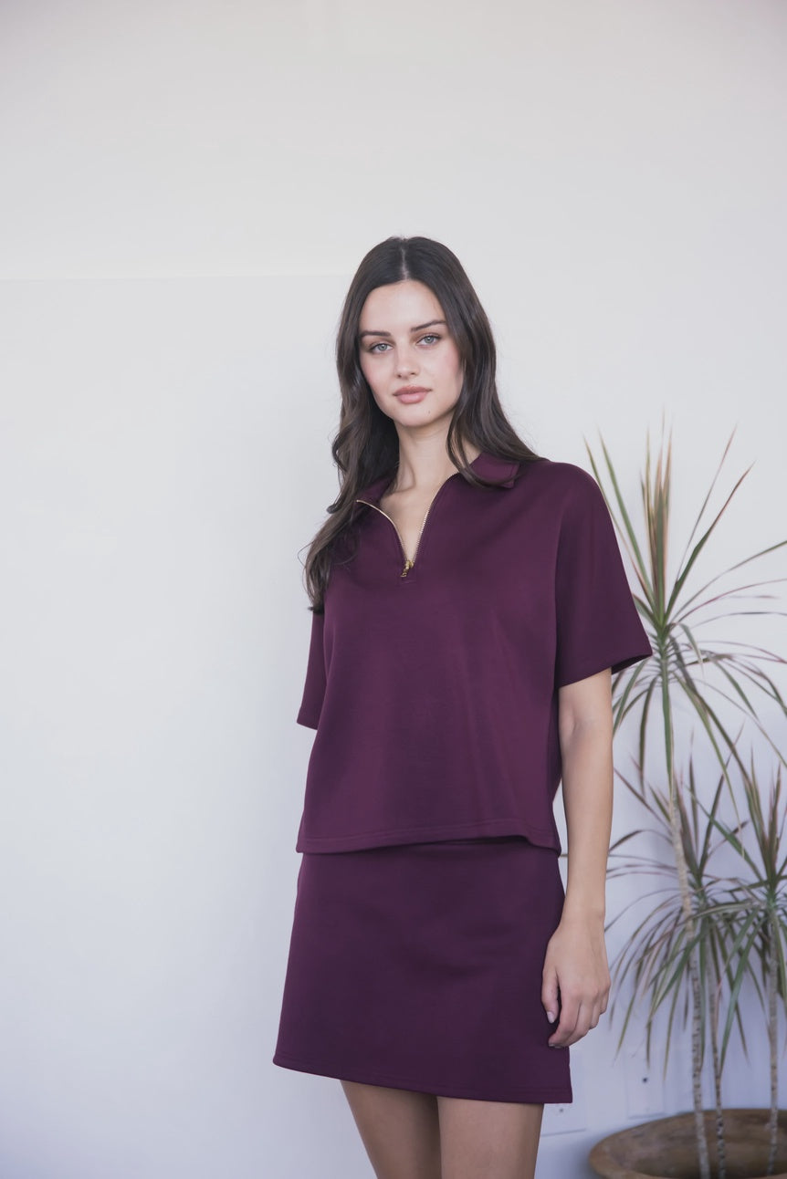 P. CILL Port Butter Modal Short Sleeve Quarter Zip Top