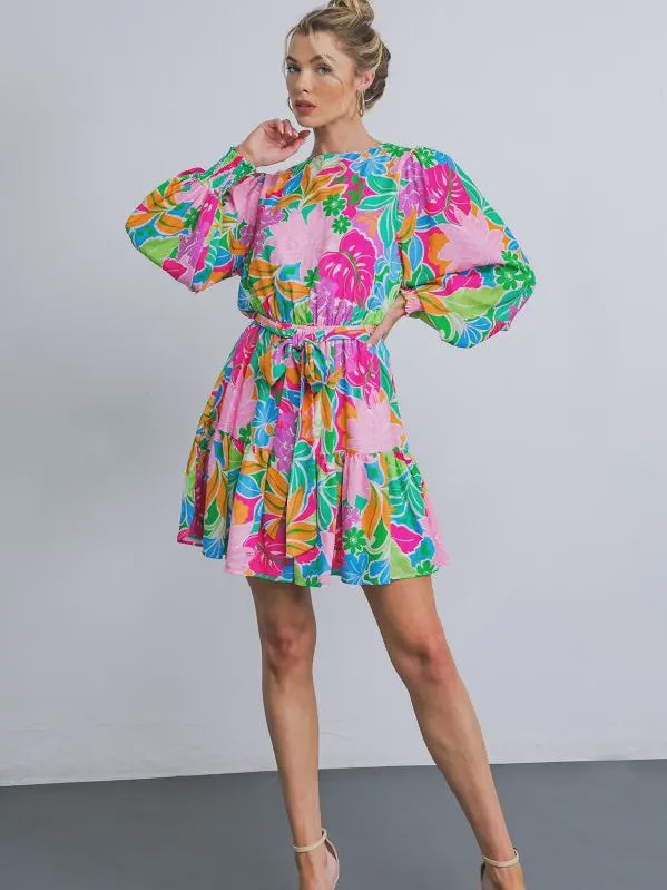 Red/Green Printed Woven Mini Dress