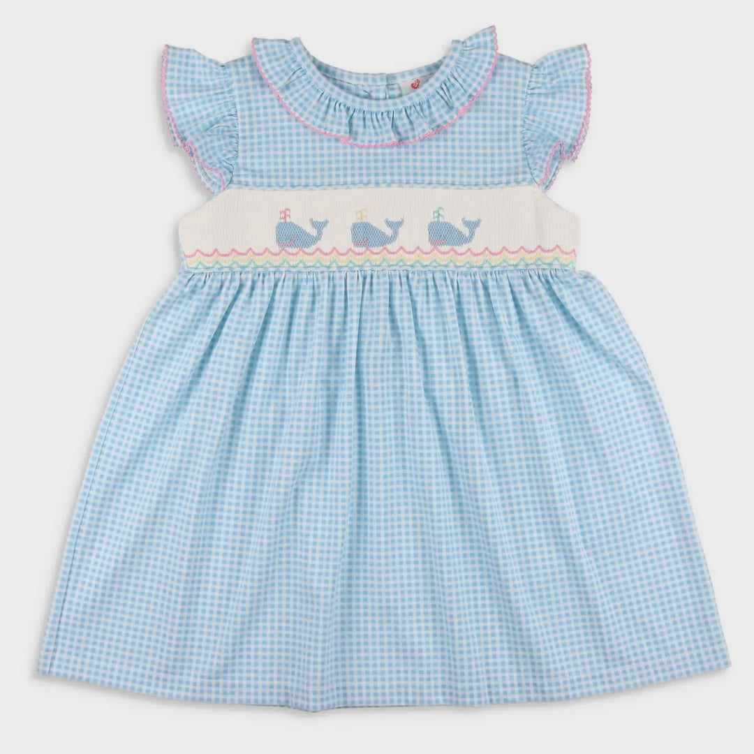 Girls Smocked Dress - Whale Watch