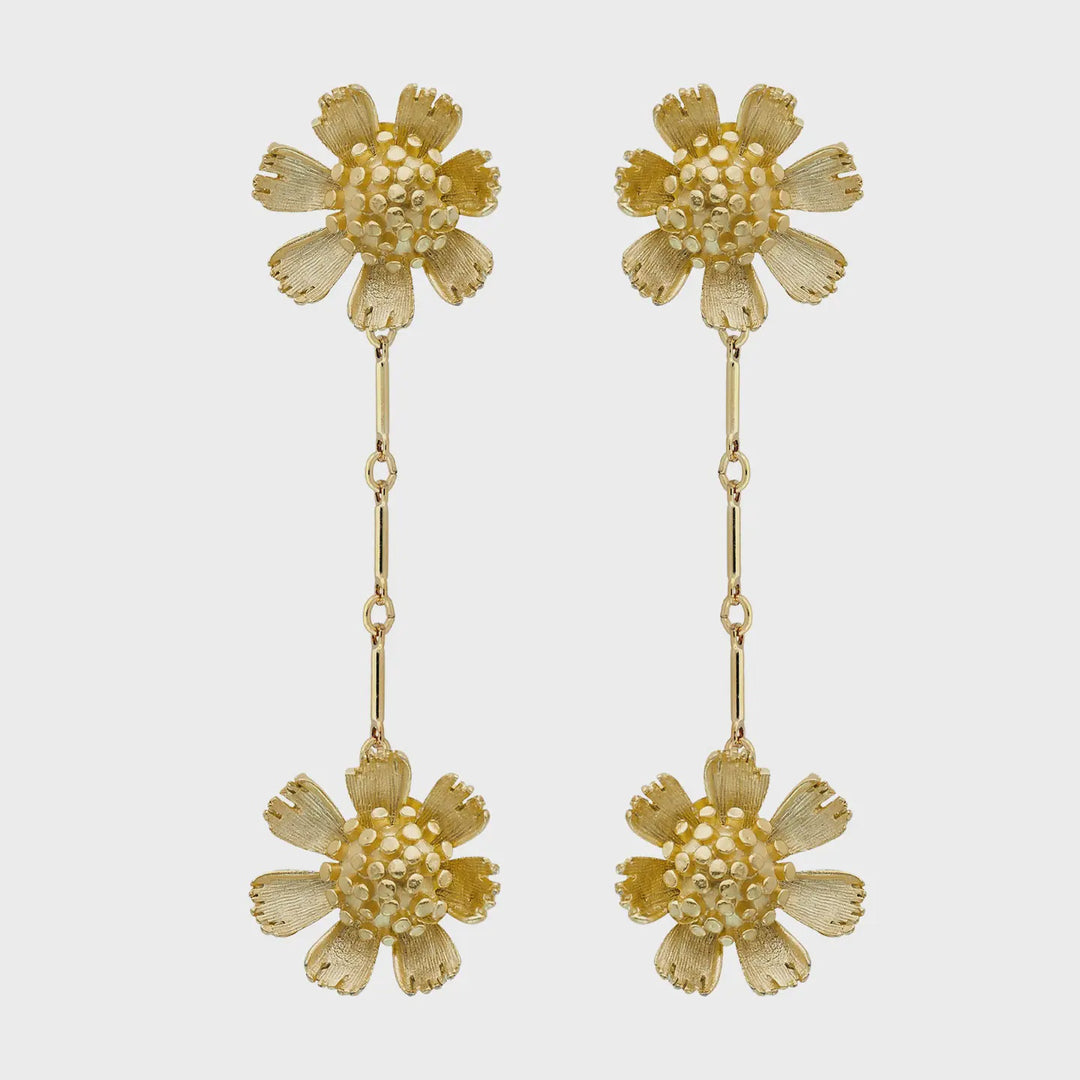 Susan Shaw Gold Double Wild Flower Earrings