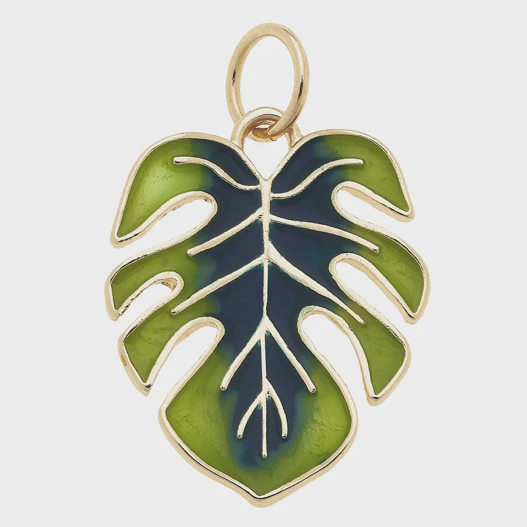 Canvas Monstera Enamel Leaf Charm in Green