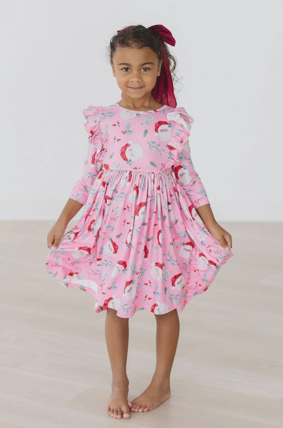 Mila and Rose Jolly Old Saint Nick 3/4 Sleeve Ruffle Twirl Dress