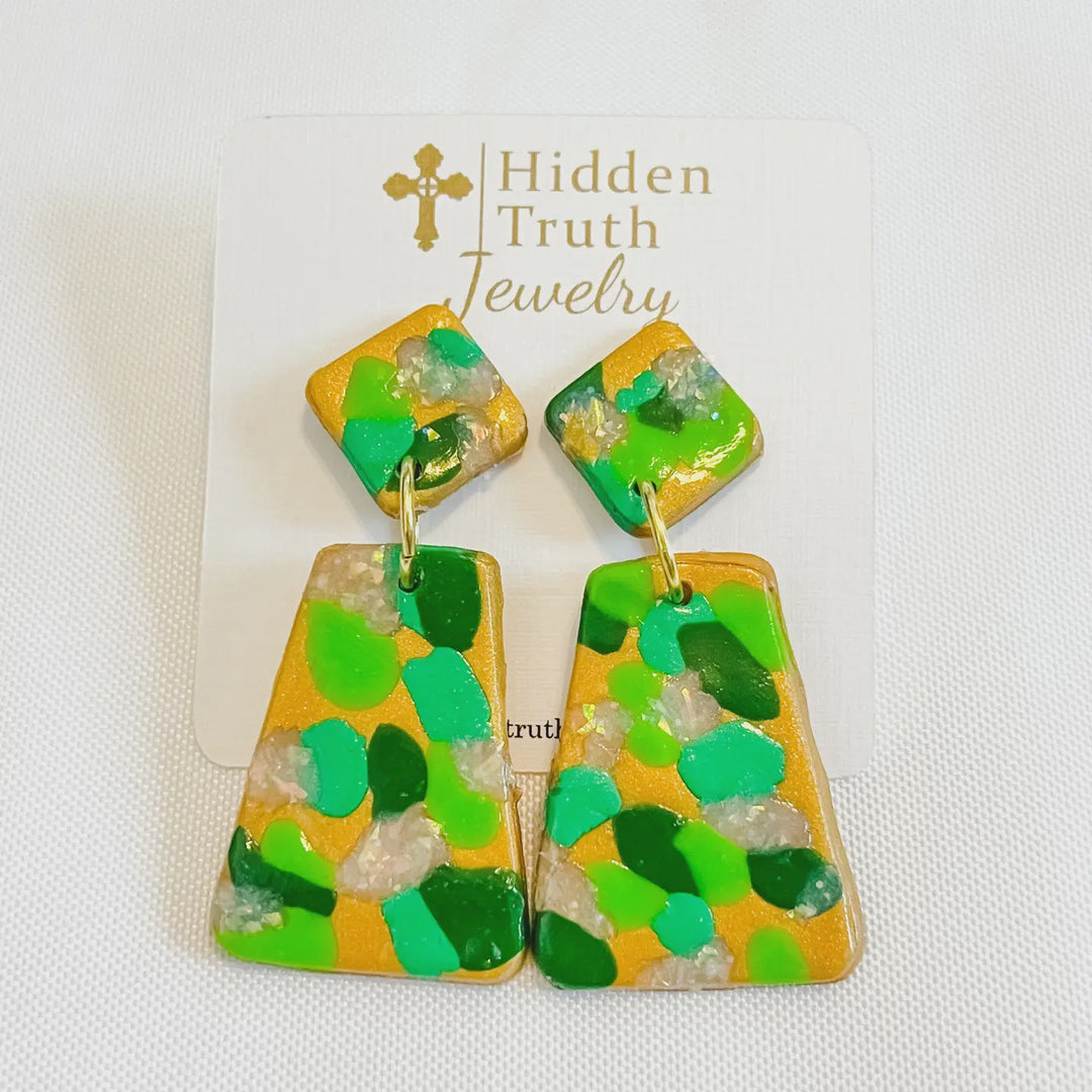 Hidden Truth Multi-Green Confetti Rectangle Dangles