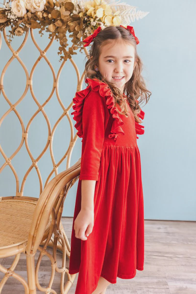 Mila and Rose Red Velvet Ruffle Twirl Dress