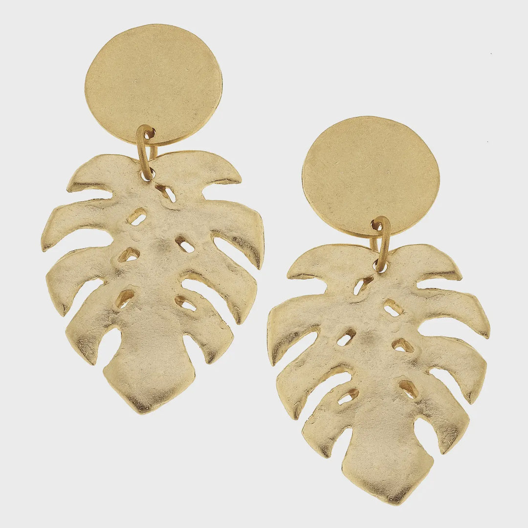 Susan Shaw Gold Round Post Top and Leaf Earrings
