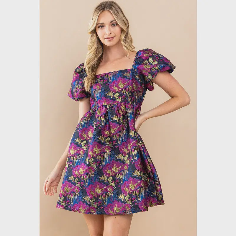 Magenta Floral Jacquard Dress