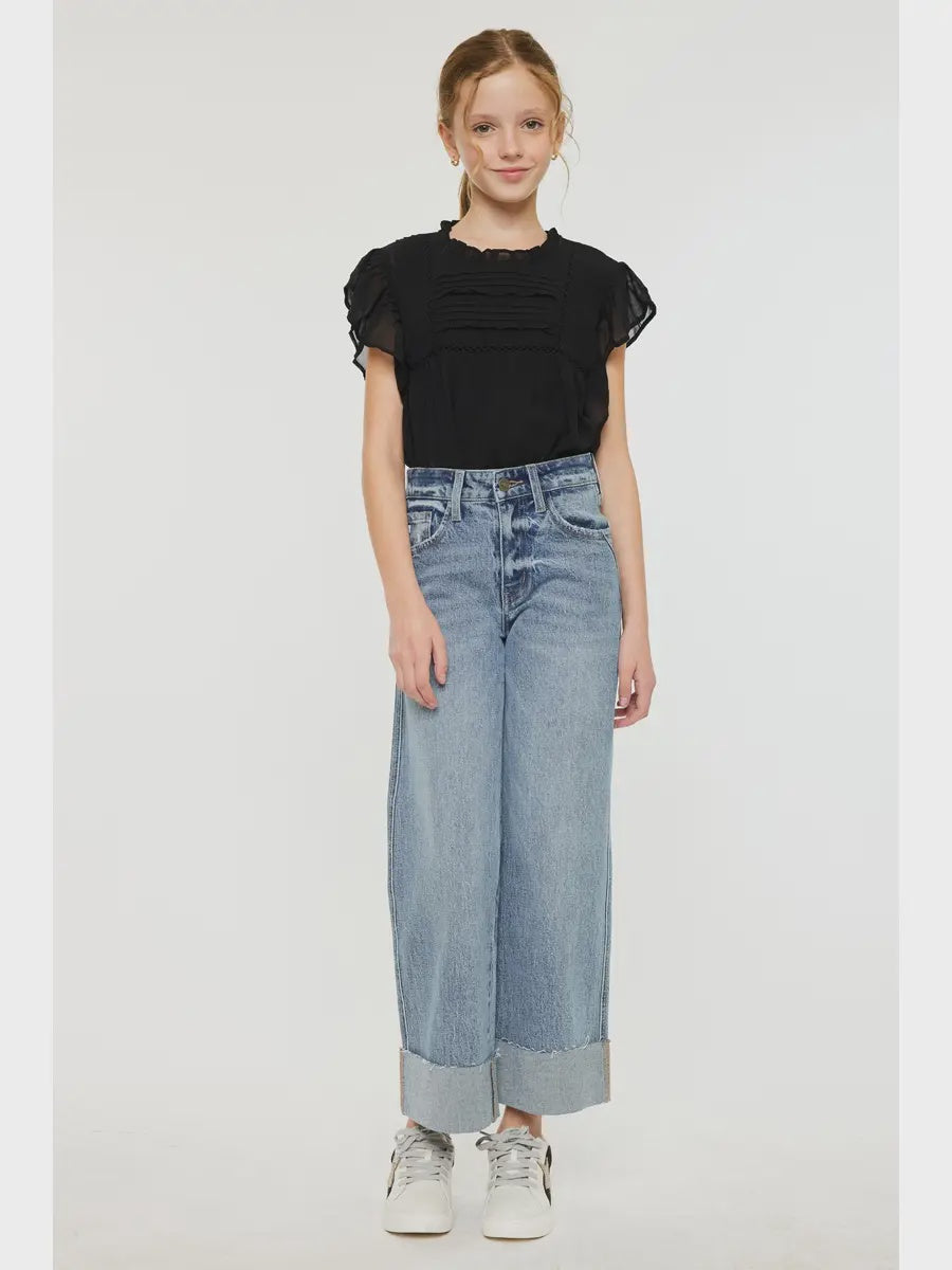 Kancan Youth 90's Cropped Wide Leg-  Medium Wash