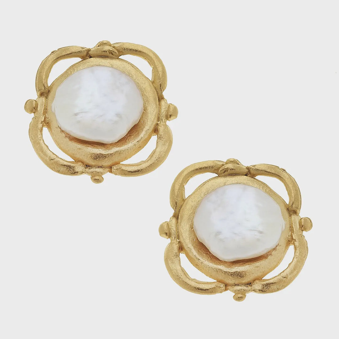 Susan Shaw Gold with Pearl Pierced Earrings