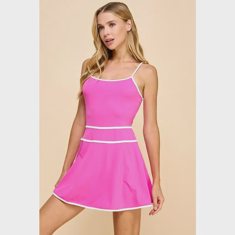 TCEC Inner Shorts Athletic Tank Dress- Hot Pink