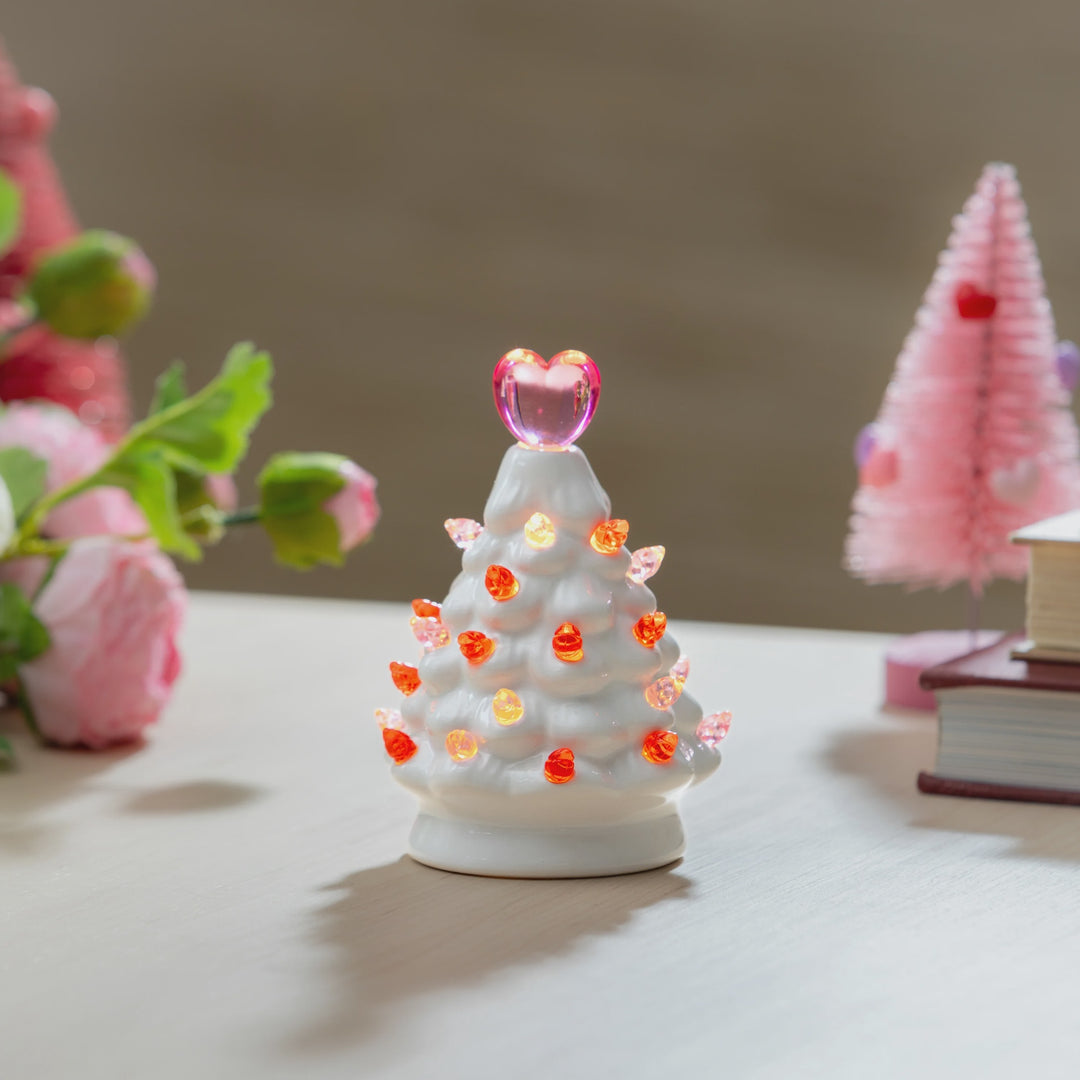 Evergreen Valentine's Day Tree LED Ceramic Table Decor