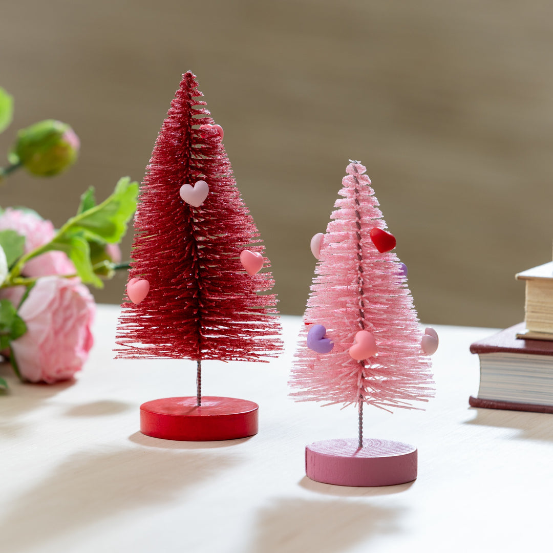 Heart Bottle Brush Tree Table Decor, 5.5"H