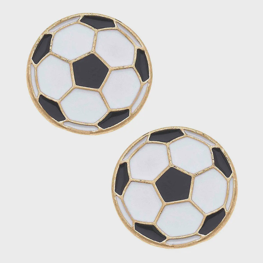 Canvas Soccer Ball Enamel Stud Earrings in Black & White