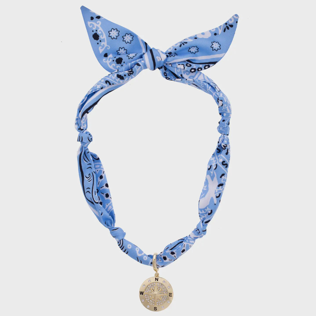Canvas Calista Pave Compass Scarf Necklace in Blue/White