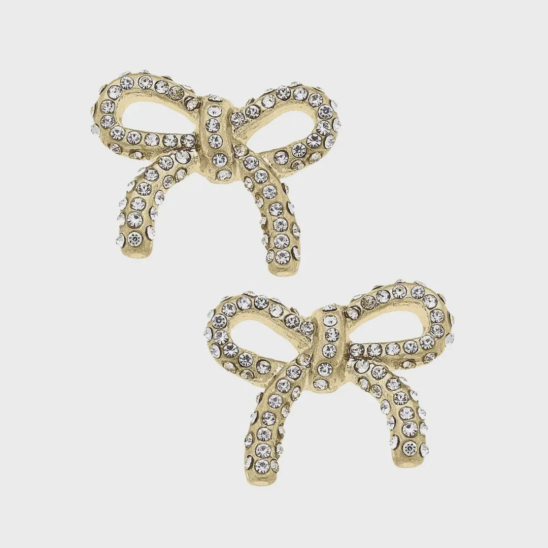 Canvas Genevieve Pave Bow Stud Earrings in Shiny Gold