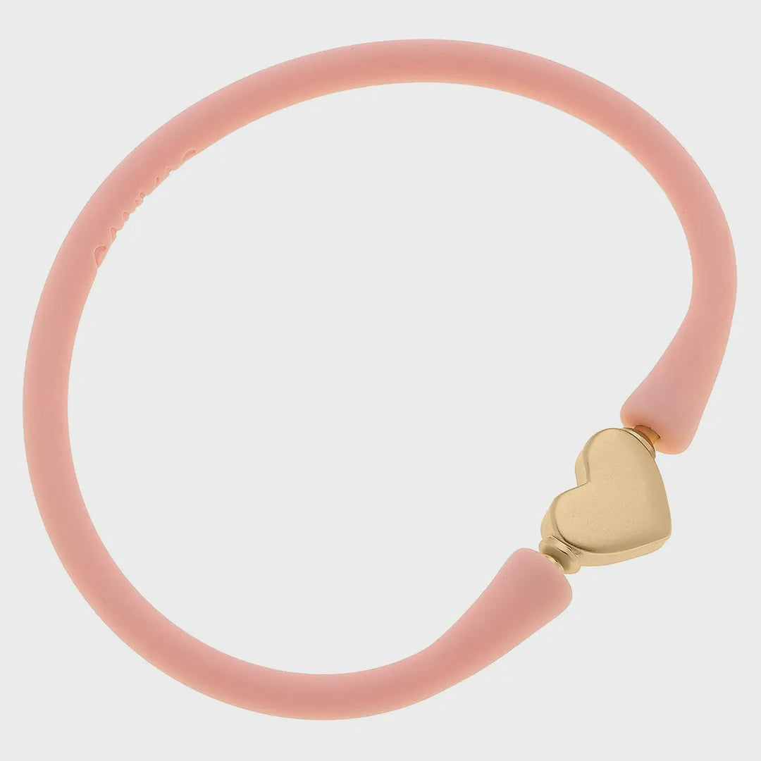 Canvas Bali 24K Gold Plated Heart Bead Silicone Bracelet - Light Pink