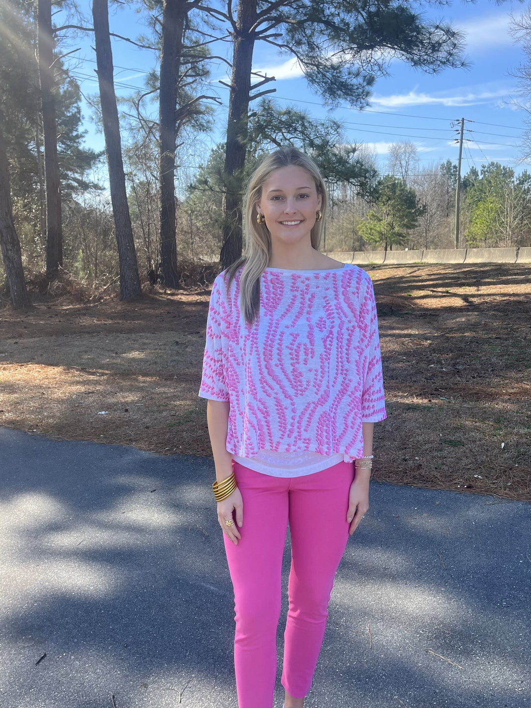 Marble Pink and White Short Sleeve Shirt