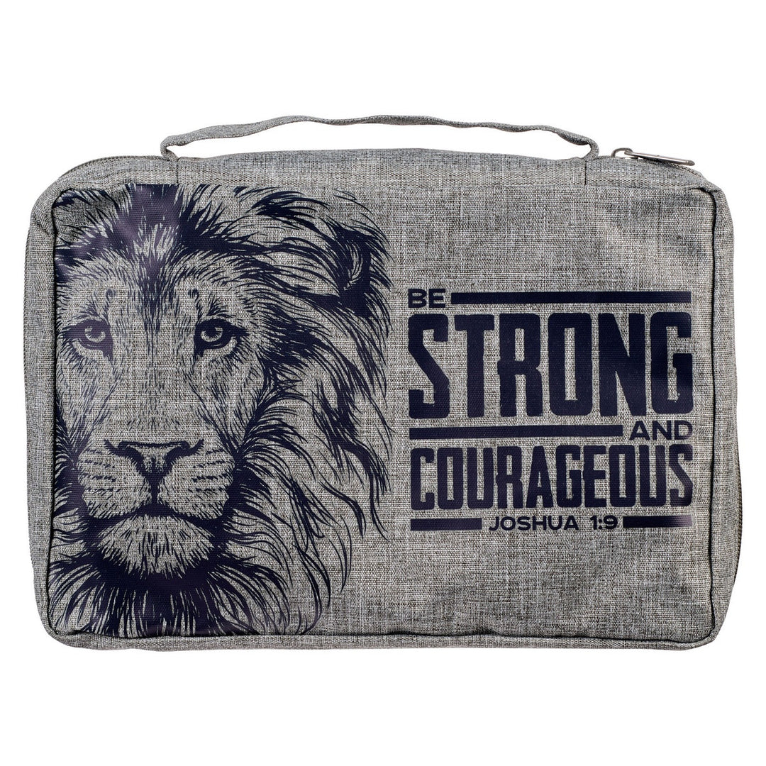 Strong and Courageous Lion Gray Value Bible Cover- Joshua 1:9