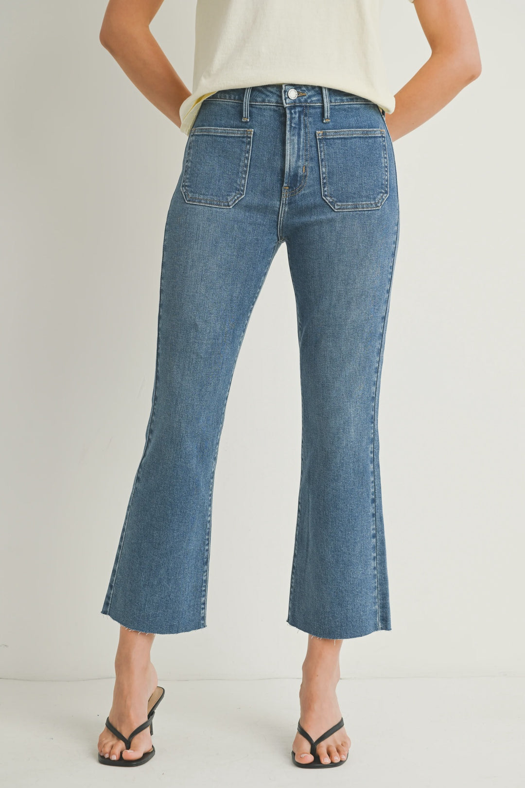 JBD Patch Pocket Cropped Flare- Medium Denim