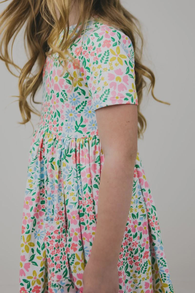 Mila & Rose Daffodils Short Sleeve Pocket Twirl Dress