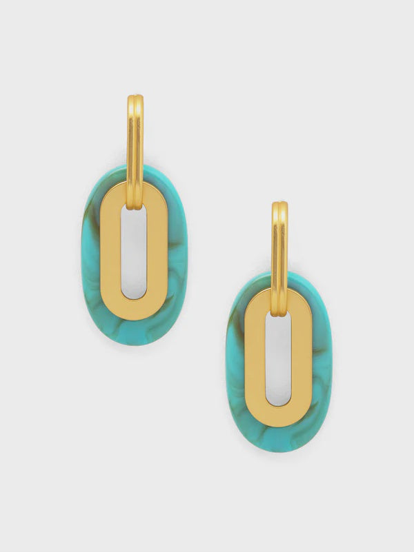 Zenzii Resin Chain Earrings Turquoise/Gold/Cream