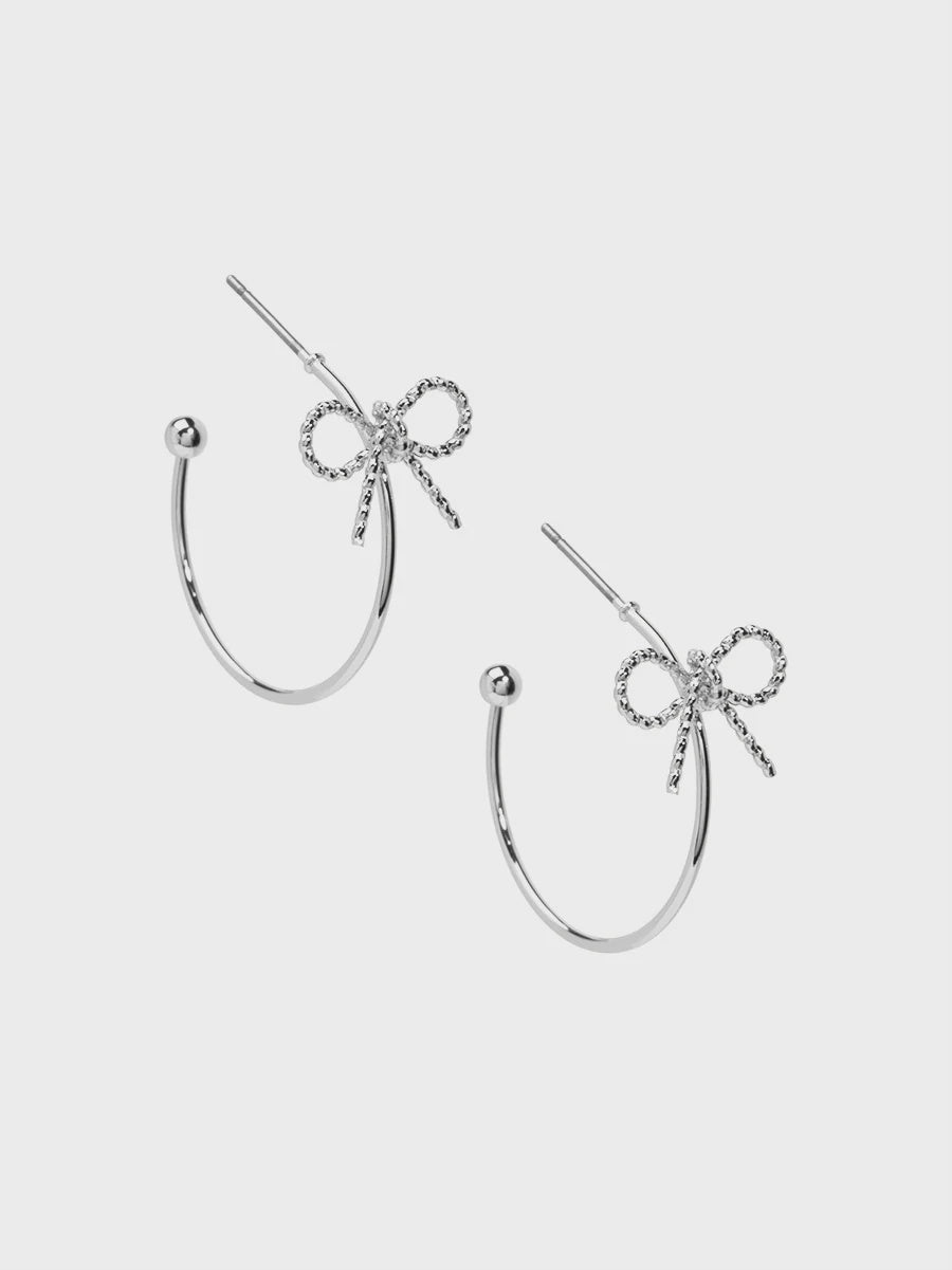 Zenzii Beaded Bow Hoop Earring Silver