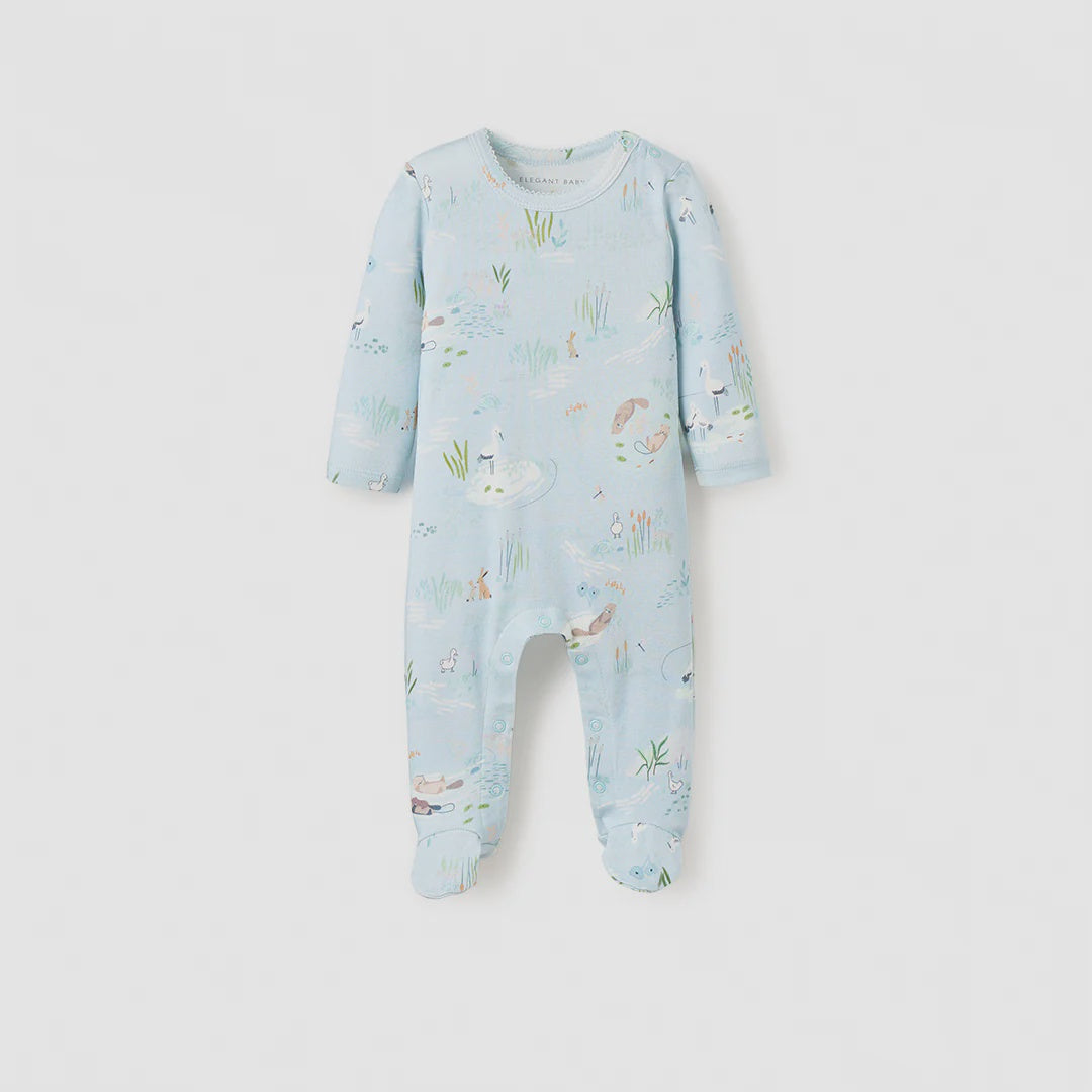 Elegant Baby Otter Lake Printed Organic Cotton Jumpsuit