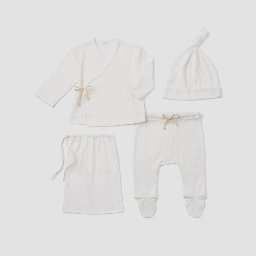 Elegant Baby White Pointelle Layette 4-Piece Gift Set