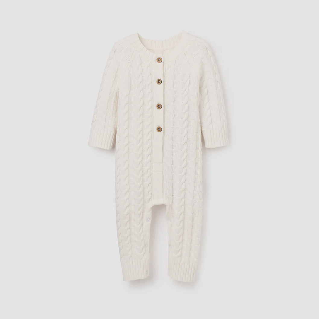 Elegant Baby Whisper White Horseshoe Cable Knit Baby Jumpsuit